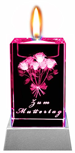 Kaltner Präsente Stimmungslicht – Das perfekte Muttertagsgeschenk: LED Kerze / Kristall Glasblock / 3D-Laser-Gravur Teelichthalter Blumen Zum Muttertag - 5