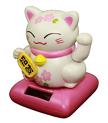 HAAC Solar Winkekatze Katze GLÜCKSKATZE Glücksbringer mit Kirschblüte 10 cm Farbe weiss - 6