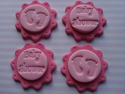 Baby Shower Girl Fondant Cupcake Toppers - Edible Baby Feet Gender Reveal Party Cake Toppers