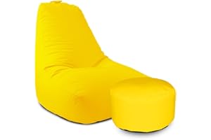 rucomfy Beanbags Large Indoor/Outdoor Bean Bag Chair, Home & Garden Recliner Seat, Durable & Water Resistant 97 x 82 x 80cm (Yellow, With Footstool)