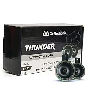 GoMechanic Thunder Automotive Disc Horn 90mm Dia 12V High Tone & Low Tone (HT/LT) With Copper Coil for Passenger Cars & Motorcycles, Set of 2