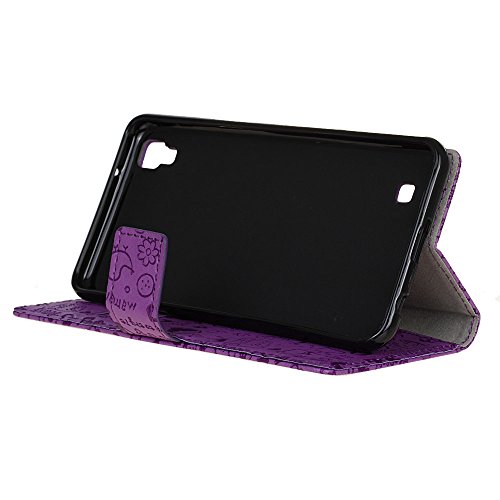 Handyhülle für LG CELLULARE K220 X-POWER TITAN 5,3″,QUENJOY® Cartoon Textur Leder Tasche Smart Cover Flip Case Beschützer Haut Schutzhülle Hüllen für LG CELLULARE K220 X-POWER TITAN 5,3″ HD IPS (LGK220.AITATN),Lila 02 - 4