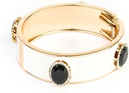 Womens Bracelet Stainless Steel Leather White Spring Summer Fashion Charm Bracelets (Cream Enamel Cuff)