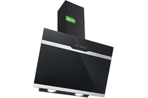 SNDOAS Angled Cooker Hood 60cm, Class A++ Kitchen Extractor Fan, 350m³/h, 3-Speed, Black Painting & Tempered Glass Wall-mounted Extractor Fan Kitchen, Recirculating & Ducting Modes, LED Lights