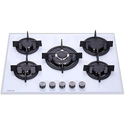 Millar GH7051PW Plaque de cuisson en Verre trempé avec 5 brûleurs à gaz Blanc 70 cm/Table de Cuisson