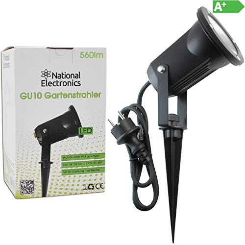 National Electronics Faretto da giardino a LED con picchetto da terra GU10 incl. 7W COB Faretto a LED da esterno Faretto da giardino a LED da giardino set Illuminazione ambientale Faretto da esterno giardino illuminazione da giardino IP54