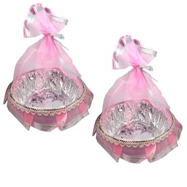 Evisha 2 pcs Big Size Silver and Pink Net Potli Baskets