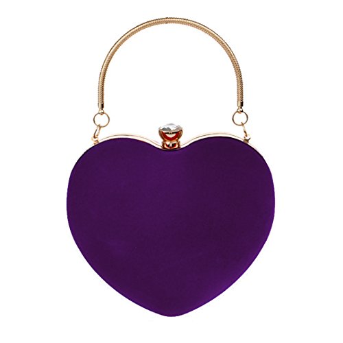 AiSi Women's Suede Heart Shape Clutch Handbag Evening Party Bag Prom Purse, Purple