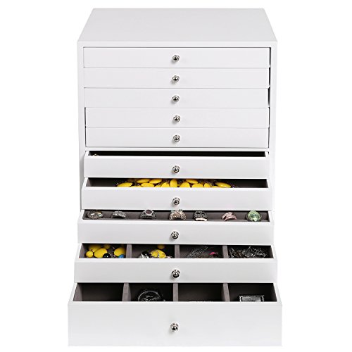 Homdox Schmuckschatullen Schmuckkästchen Uhrenkoffer Schmucklade 10 Schichten mit Schubladen Weiss - 3
