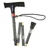 LED Flash light Folding Walking Stick / Alarm / FM Radio-re-chargeable, Foldable Crutch 325g