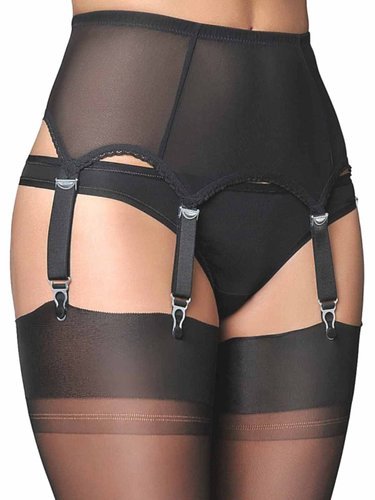 Legs 11...6 Strap Power Mesh Suspender Belt (L, Black)