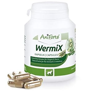 AniForte WermiX encapsular para perros 100 – producto natural para antes, durante y después de la infestación de gusanos, el ajenjo y las hierbas naturales ayudan al estómago y el intestino