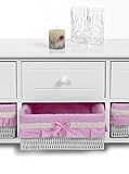 Landhaus Kommode Schrank weiß Sideboard mit 3 Schubladen 3 Körbe Rosa Bezug NEU - 6