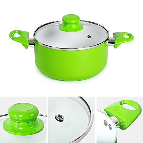 TecTake 8 teiliges Keramik Kochtopf Set mit Glasdeckel -diverse Farben- (Grün) - 5
