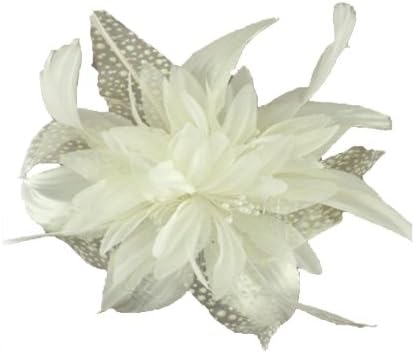 Gorgeous Hair Flower Fascinator In Cream Ivory Fabric With Feathers and Speckled Net