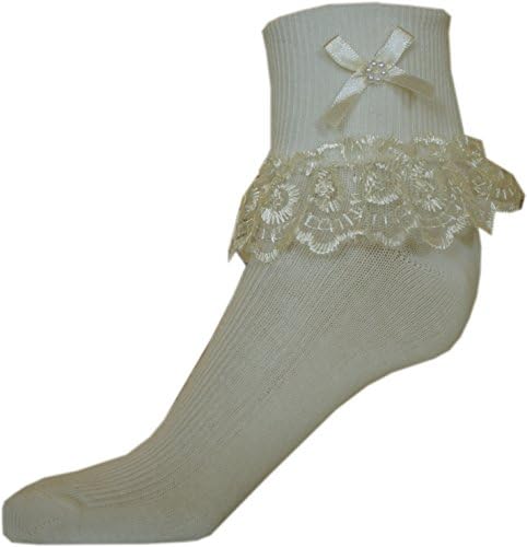 Chic Wedding Jester Socks With Lace Frill For Girls Various Sizes From 000-4-6 (3-5.5, Ivory/Cream )