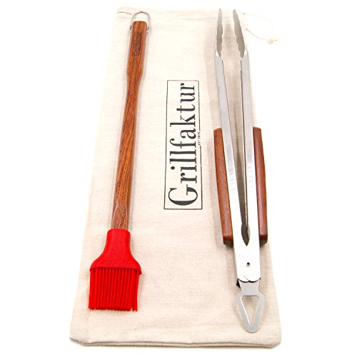 Grillzubehör Geschenk Set von Grillfaktur / Lange Edelstahl Grillzange (45 cm) / Grillpinsel mit Silikonborsten und langem Griff (42 cm) - 2