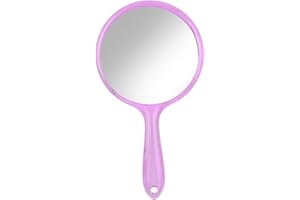 FESSOSKO Miroir à Main avec Poignée Miroir Double Face Grossissant 1X/3X Miroirs de Courtoisie Miroirs de Courtoisie Forme Ronde pour Le Maquillage Quotidien des Dames (Rose)