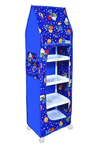 FLIPZON Multipurpose 5 Shelve Baby Wardrobe, Foldable, (Unbreakable Material) (Medium) (Blue)