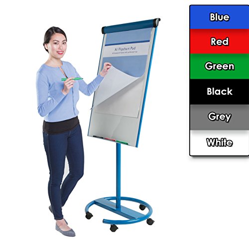 Mobile Magnetic Flipchart Easel from Wonderwall | Height Adjustable | (H)1000 x (W) 700mm - 6 colours to choose, incl. (Blue) - for School, Office, Training, Tutoring