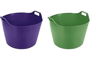 M1SS (Set of 2) 75L Litre Blue And Sky Blue Robust Versatile Extra Large Flexi Tub Garden Home Flexible Plastic Storage Container Bucket Trugs Horse Feeder Flex Tub- MADE IN UK (Purple + Lime Green)