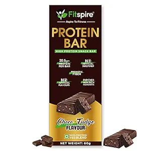 Fitspire Protein Bar - 60 gm | 20.5 gm Protein | No Artificial Sweetener & Flavor | Energy Snack Bar - Choco Fudge Flavor