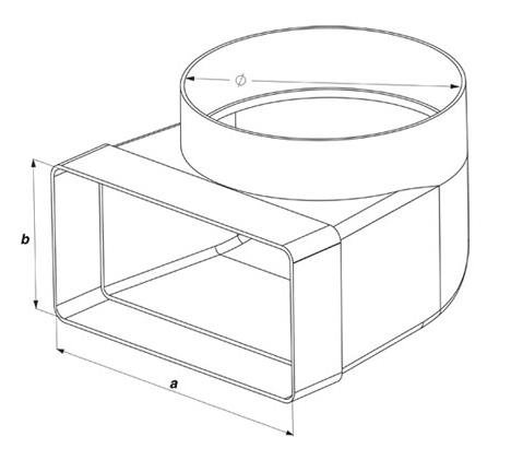 Umlenkstück 90° , 75x150mm Ø 128mm , rund-eckig Flachkanal Abluftkanal Abluft Lüftungsrohr, Awenta - 2