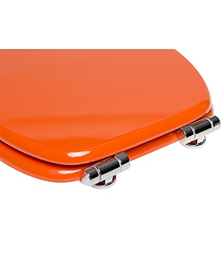WC Sitz mit Absenkautomatik, viele einfarbige WC Sitze zur Auswahl, hochwertige und stabile Qualität aus Holz (Orange) - 6