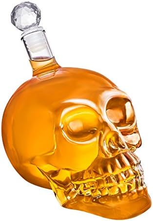 Skull Carafe - Skull Glass Bottle with Cork [350ml, 550ml or 1000ml] Skull Head Glass Carafe for whisky, wine and spirits, 1,000 ml