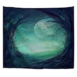 puente colgante bilbao eiffel Medidas: 180x230cm/71"x90" A.Monamour Tapices Vacaciones De Halloween Gótico Otoño Valle con Maderas Espeluznante Árbol Ronda Abertura Luna Llena Escena Impresión Tela De Poliéster Tapices De Pared Cortinas Mantas De Picnic