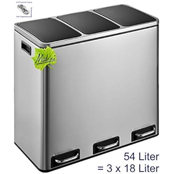 Homra Luxus Abfalleimer mit Fußsteuerung - 3-Fach (3x20L