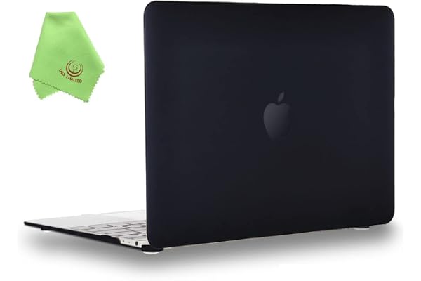 Ueswill Coque rigide pour MacBook lisse doux au toucher Mat givré + chiffon de nettoyage en microfibre MacBook 12" noir