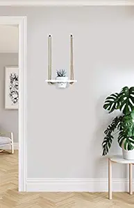 VAH Wood Hanging Planter Shelf Plant Hanger Decorative Flower Pot Rack with Rope Home Decor Hanging Planter-Plant Stand-Vertical Planter-Planter Rack ( 1 Pot White Planter)