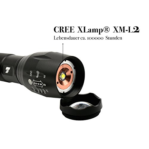 Taschenlampe LED | HoochTech 1000 Lumen wiederaufladbare Zoombar CREE XML2 T6 Handlampe | 5 Leuchtsmodis Einstellbar Fokus Wasserdicht Fahrradlampe mit 18650 Batterieabdeckung| Camping Außen Outdoor - 2