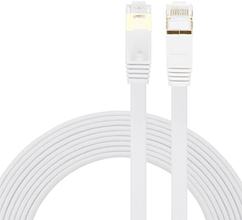 Cat7 Ethernet Cable ，Youii Ethernet Cable Cat7 RJ45 Network Patch Cable Flat 10 Gigabit 600Mhz Lan Wire Cable Cord Shielded for Modem, Router, PC, Mac, Laptop, PS2, PS3, PS4, XBox, and XBox 360 White (15m)