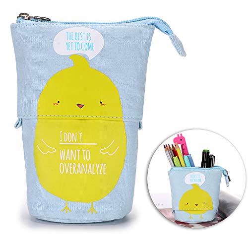 BTSKY Estuche para Lápices Papelería de Lona Variable con Dibujos Animados para niños Color Celeste+Amarillo Pavito
