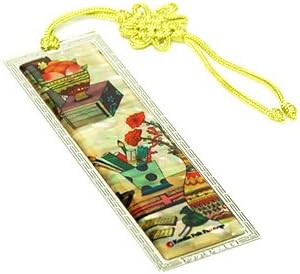Bookmark, mother of pearl with hand knotted tassel, handmade oriental gift, New Book shelf.