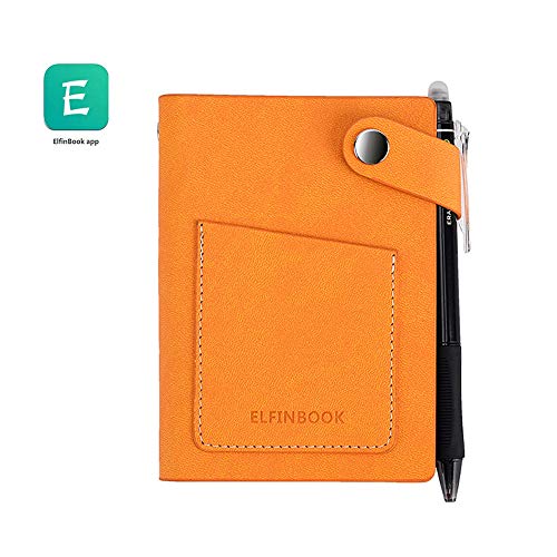 2018 New Elfinbook Mini Smart Reusable Erasable Faux Leather Notebook Paper Notepad Diary,Traveler Gift. (Orange)