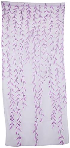 Albeey Curtains Rural Style Willow Leaves Pattern Offset Blind Printed Glass Yarn for Door Window Decor (purple)