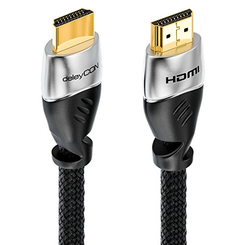 deleyCON 3m Premium HDMI Nylon Kabel – HDMI 2.0/1.4 kompatibel – UHD / 4K / HDR / 3D / 1080p / 2160p – High Speed mit Ethernet – Metallstecker - 3