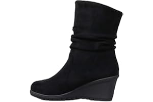 GENERISCH Bottines à talon compensé pour femme - Bottes d'hiver - Bottes de transition - Noir - Pour Dirndl - Largeur H - Pour bottes - Doublées en cuir - Élégantes