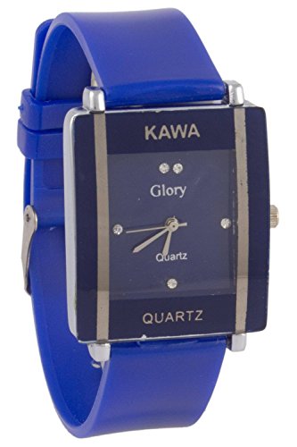 Kawa Dark Blue Color With Rectangular Crystal Studded Dial Watch For Women