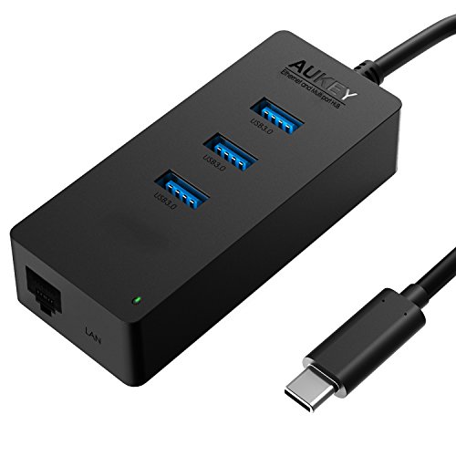 AUKEY USB C Hub Ethernet auf 3 Port USB 3.0 + Ethernet Anschluss USB Type C Hub für New Macbook, Macbook Pro 2016, Google ChromeBook Pixel 2015, usw.