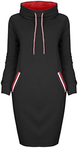 Moonuy Hoodie Women Winter Mini Dress,Moonuy Ladies Long Sleeve Casual Shirt Knee-Length Solid Dress Fashion Round Collar Skirt Turtleneck Loose Slim Dress (S, Black)