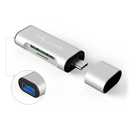 USB C Adapter auf USB 3.0 A mit Kartenleser für Type C Geräte, Jelly Comb 2 in 1 Kartenlesegerät für SD, Micro SD, SDXC, SDHC, Micro SDHC, Micro SDXC