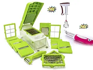 OSLEN Plastic Rust-Free Stainless Steel 12 Blades Vegetable Cutter with Chopper (Green)