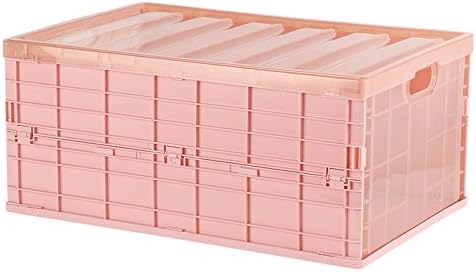 LaCyan Plastic Foldable Storage Box Container Car Storage Organizer with Cover (Pink, L)