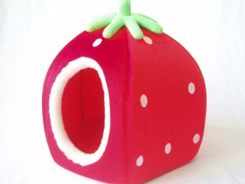 Strawberry-Pet-igloo-bed-House-3-sizes-and-3-colours-to-choose-from-Small-Red