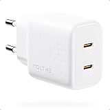 VOLTME Caricatore USB C 20W Doppio Port Compatibile con iPhone 14/13, Caricatore Tipo-C Muro Rapida PD3.0 PPS Bianco USB-C Al