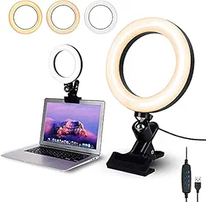 AMBLIC Video Conference 6.2'' LED Ring Light Clip Clamp for Computer, Laptop Video Conference, Online Classes Circle Lights for Video Recording, Zoom Meeting Calls, Live Stream, Makeup